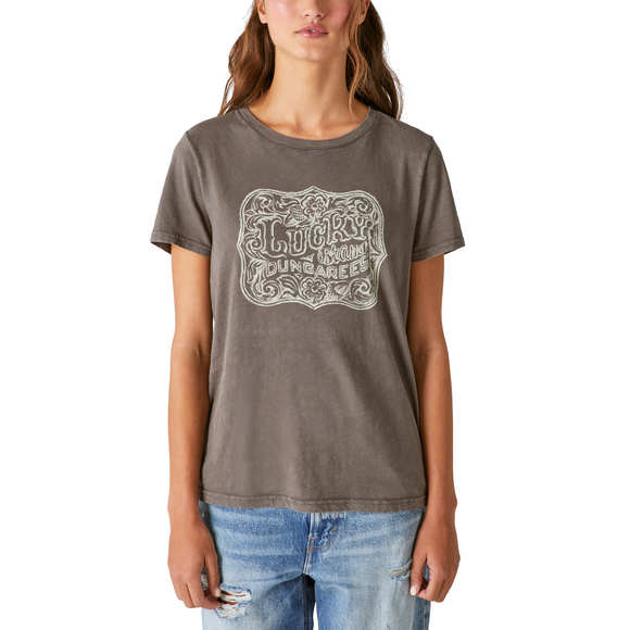Lucky Brand Tops - Lucky Brand Belt Buckle Classic Crew Tee - Dark Gull Gray